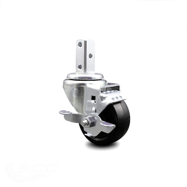 3.5 Inch Soft Rubber Wheel Swivel 3/4 Inch Square Stem Caster with Brake SCC